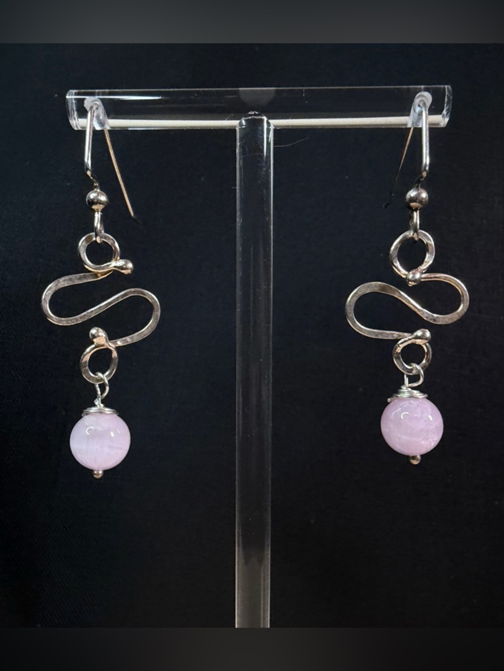 Sterling Silver Kunzite Artisan Hand Crafted Dangle Earrings - Picture 7 of 8